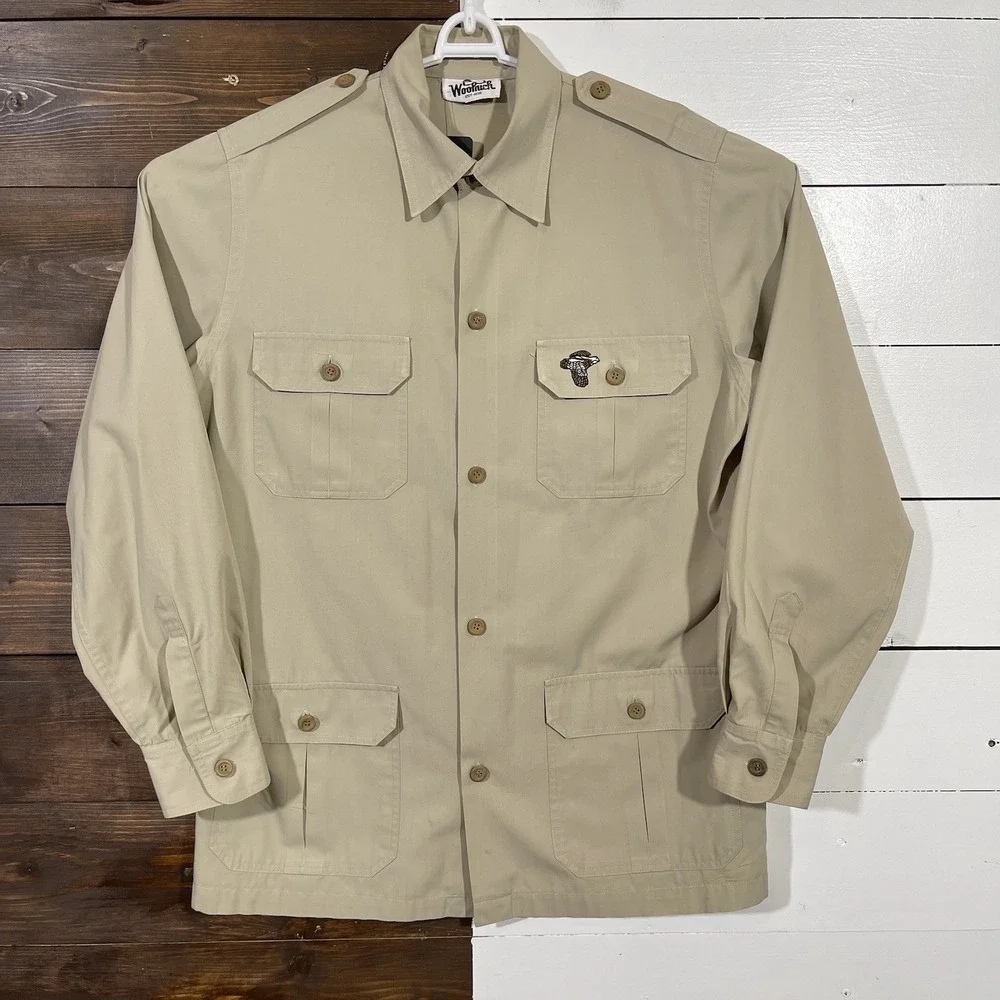 Vintage 70s Woolrich Safari Khaki Field Bush Shirt Jacket